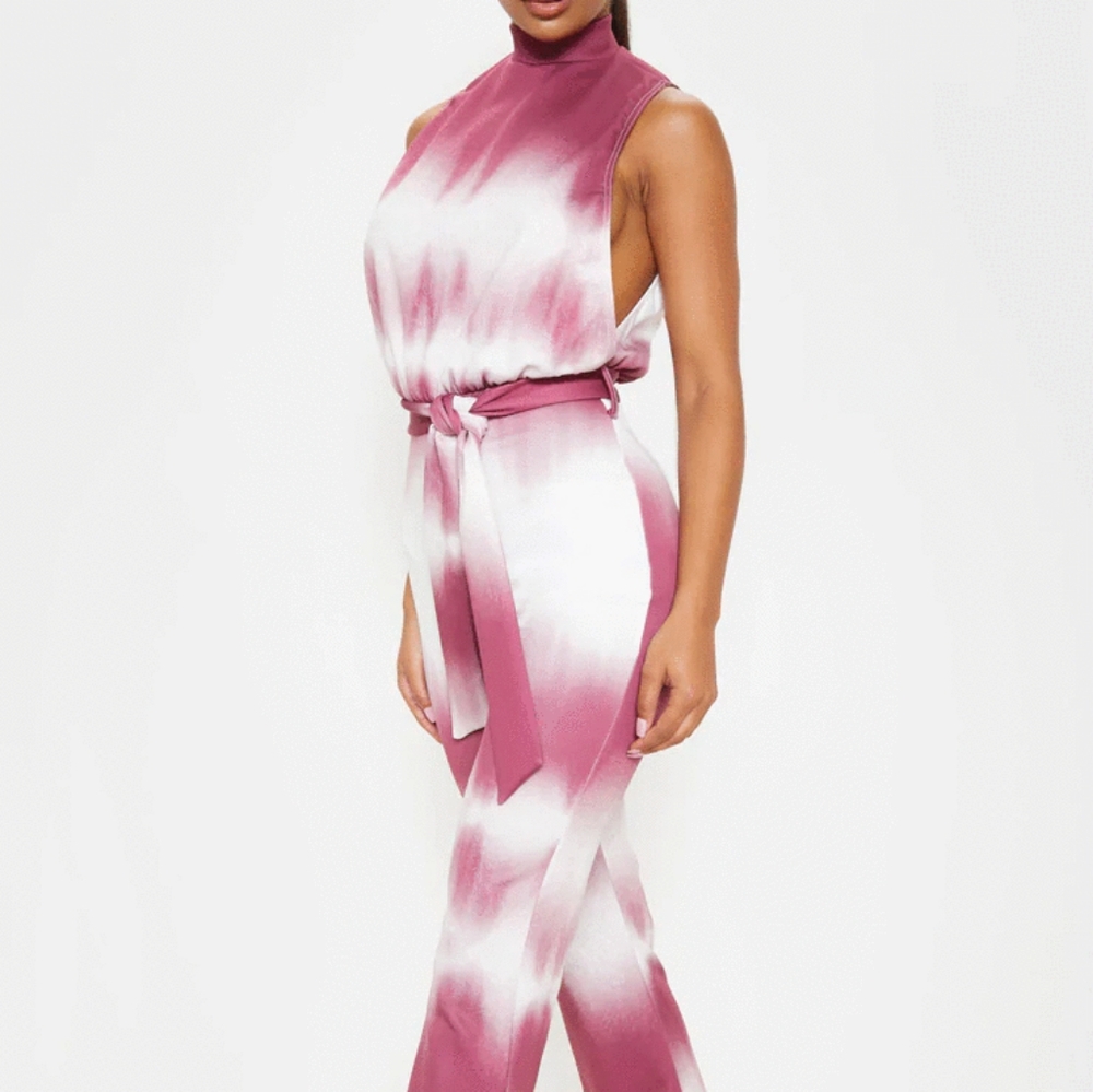 Burgundy Tie Dye High neck waist jumpsuit